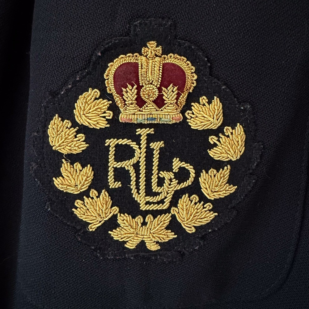 Lauren Ralph Lauren Navy Blue Tailored Blazer Crest Wool Size 10 Double Breasted - Picture 5 of 16